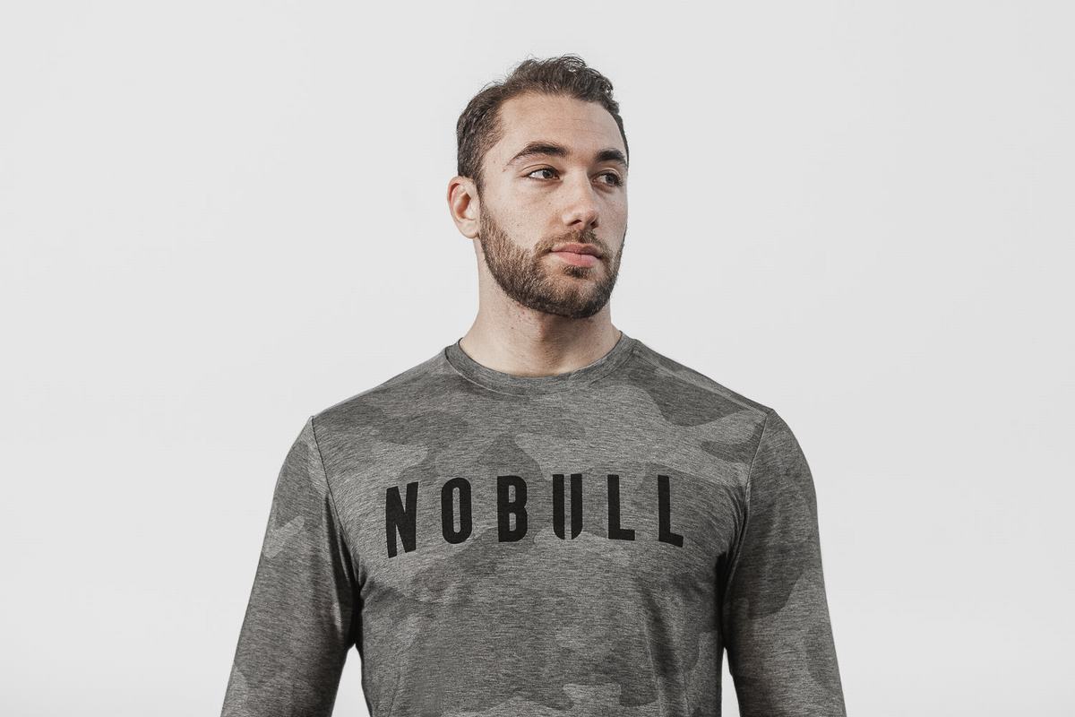 Nobull Men\'s Long Sleeves Grey Camo | Australia (KH5781)